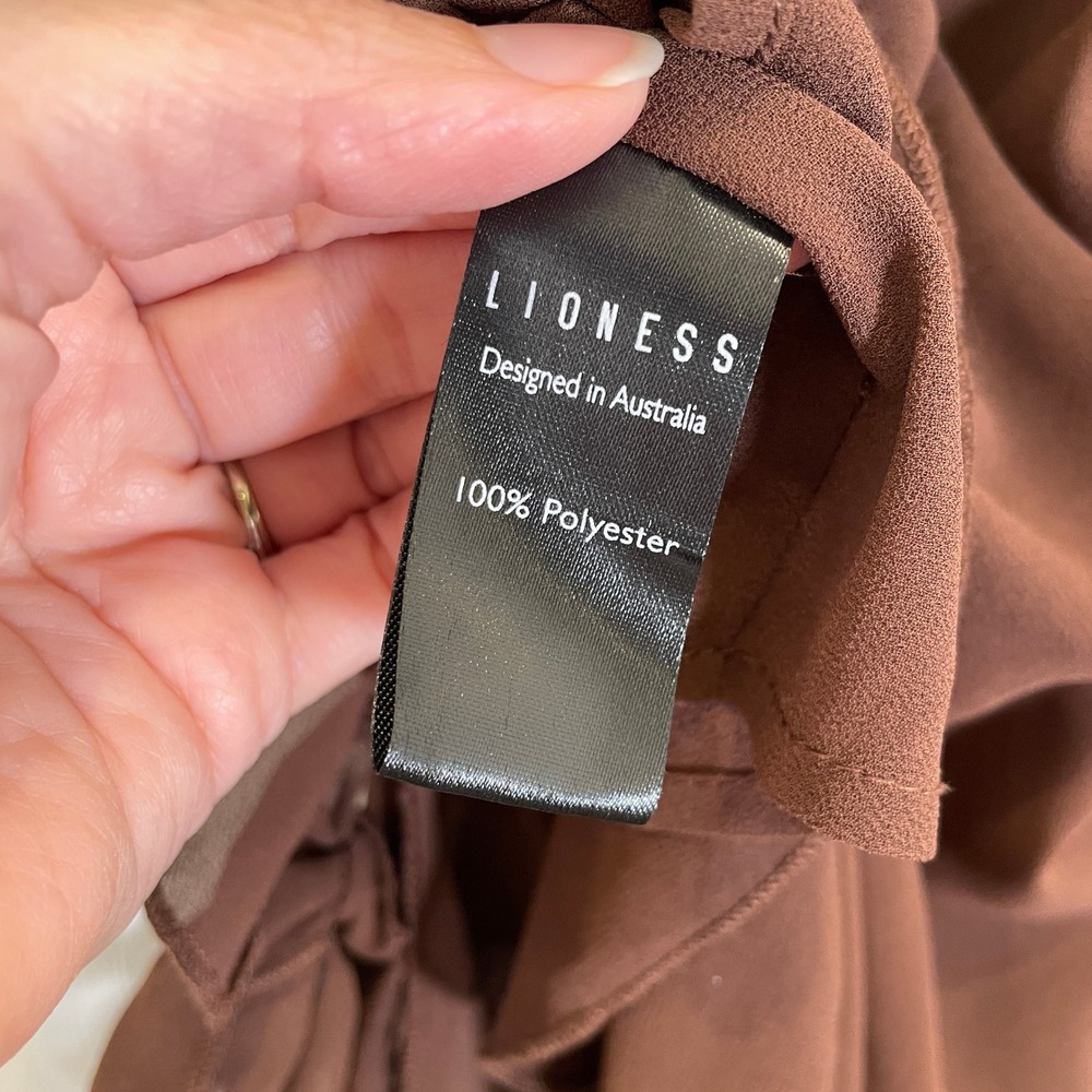 Lioness Rendezvous Dress Brown Ruched Strapless Ruffle Midi Party Night Out M - Picture 7 of 9